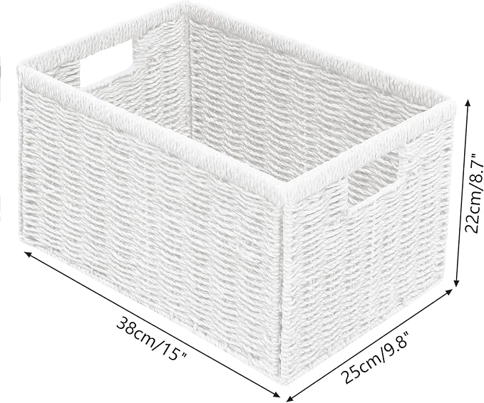 2 Packs Large Wicker Storage Basket, Closet Storage Baskets Bins for Shelves, Decorative Collapsible Baskets for Organizing Clothes Toy Nursery Bathroom Organizers and Storage, White - Image 2