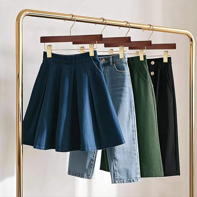 Quality Hangers Wooden Pants Hangers - 10-Pack Swivel Hook Cloth Hanger Set - Lotus Wood Skirt, Pant, Shorts and Slack Hangers with Adjustable Clip (Walnut - Gold Hook, 10) - Image 6
