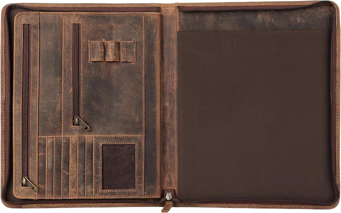 KomalC Leather Portfolio with Zipper Closure | Business Padfolio for Documents, Tablets & Accessories | Vintage Full-Grain Leather Organizer for Professionals - Image 4