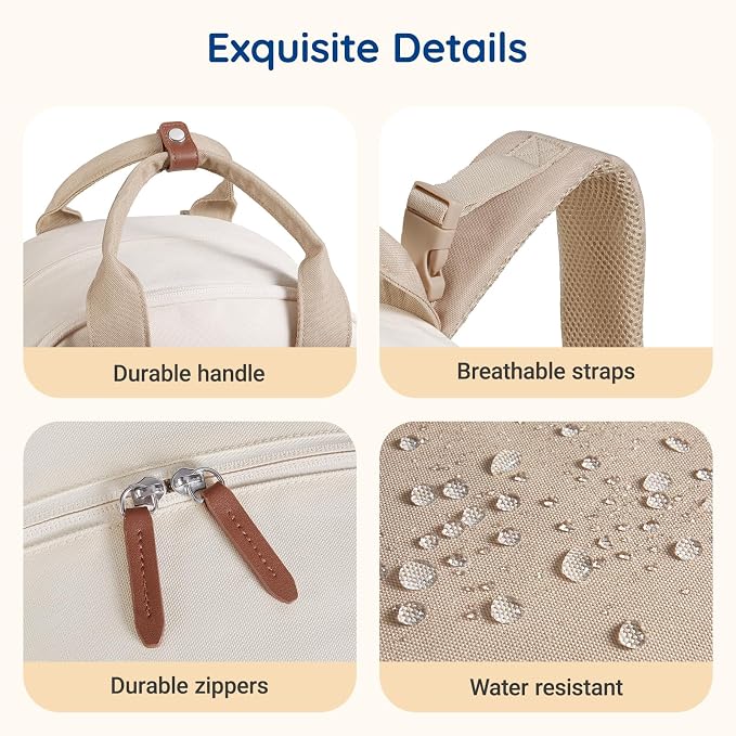 mommore Diaper Bag Backpack Multi-pocket Baby Bag with Changing Pad | Travel Essentials for Mom & Dad, Insulated Pockets & Stroller Straps, Newborn Maternity Bag & Registry Must-Haves, Beige - Image 7