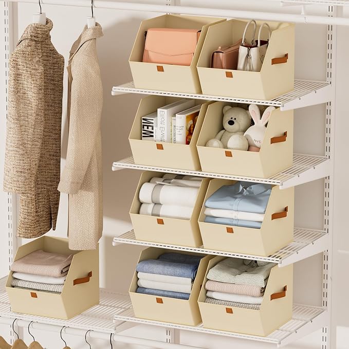 Fabric Closet Storage Cubes - 8 Pack Square Storage Bins with Dual Handles for Clothes, Towels, Toys, Cube Storage Organizers for Bedroom, Nursery, Shelves, Closet, Small Spaces, Beige - Image 8