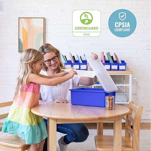 ECR4Kids Letter Size Plastic Tray Organizer with Lids, Large, Storage Bins, Blue, 10-Piece | Durable plastic, GREENGUARD Gold Certified, 1 gallon capacity, stackable/nestable, easy-lift lids, classroom & home use - Image 6