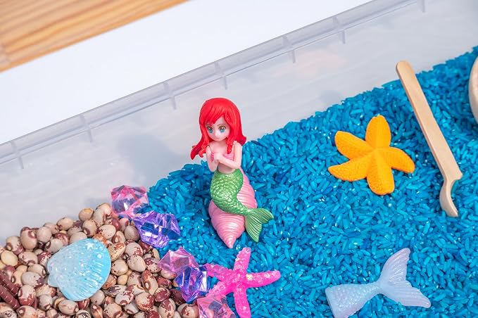 Mermaid Sensory Bin Kit for Kids | Blue Rice, Pinto Beans, Mermaids, Gems, Shells & Treasure Chest – Ocean-Themed Sensory Play with Storage Bin - Image 5