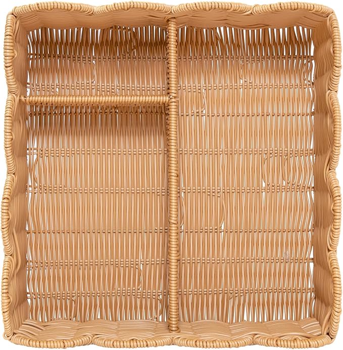 Rattan Divided Scalloped Basket,Wicker Diaper Caddy Scalloped Baske,Woven Natural Basket with 4 Dividers,Suitable for Baby Rooms, Bathrooms, Bedrooms (Imitation Rattan) - Image 6