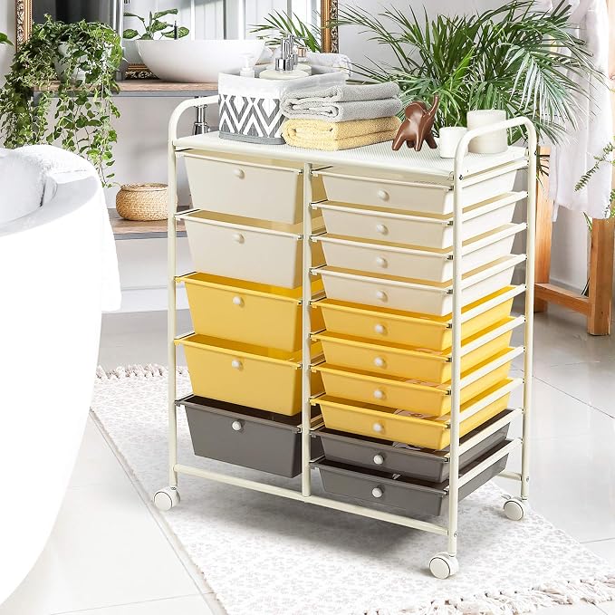 DREAMADE Rolling Cart with 15 Drawers, Lockable Wheels, Removable & 2-Sized Storage, Art Cart for School, Home, Crafts, Scrapbook (Yellow) - Image 7