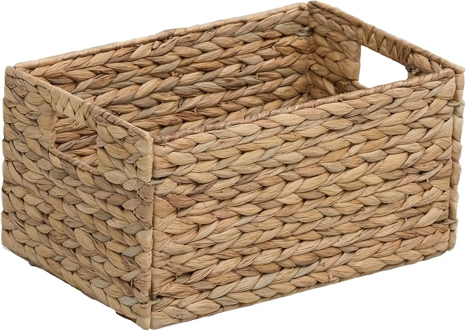 Rectangular Woven Hyacinth Wicker Pantry Storage Baskets, Set of 4 | 13.25"x9"x7", Natural, Iron Wire Frame - Image 5