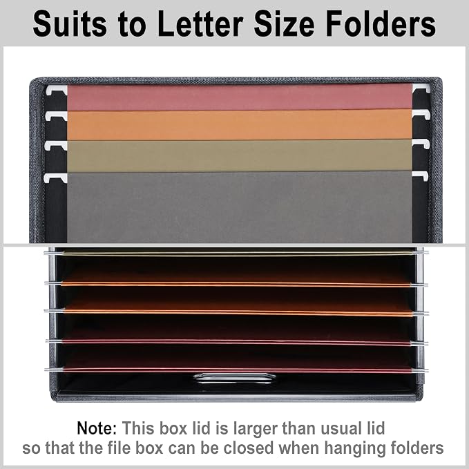 Storage Bins With Lids Office Organization File Folder Organizer Boxes | Dark Gray, 2 Pack, 15.1" * 12.2" * 10.04", Built-In Handle, Collapsible, Stackable, Dustproof, Linen Fabric, Cardboards - Image 3