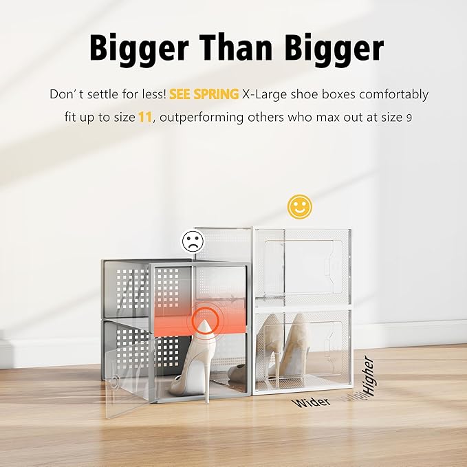 X-Large Shoe Storage Box Fit Size 11, Clear Plastic Stackable Shoe Organizer for Closet, Space Saving Foldable Shoe Rack Sneaker Container Bin Holder, 60 Pack Clear - Image 2