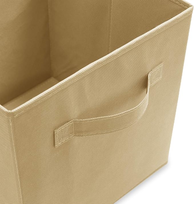 Casafield Set of 12 Collapsible Fabric Cube Storage Bins, Sandy Beige - 11" Foldable Cloth Baskets for Shelves, Cubby Organizers & More - Image 3