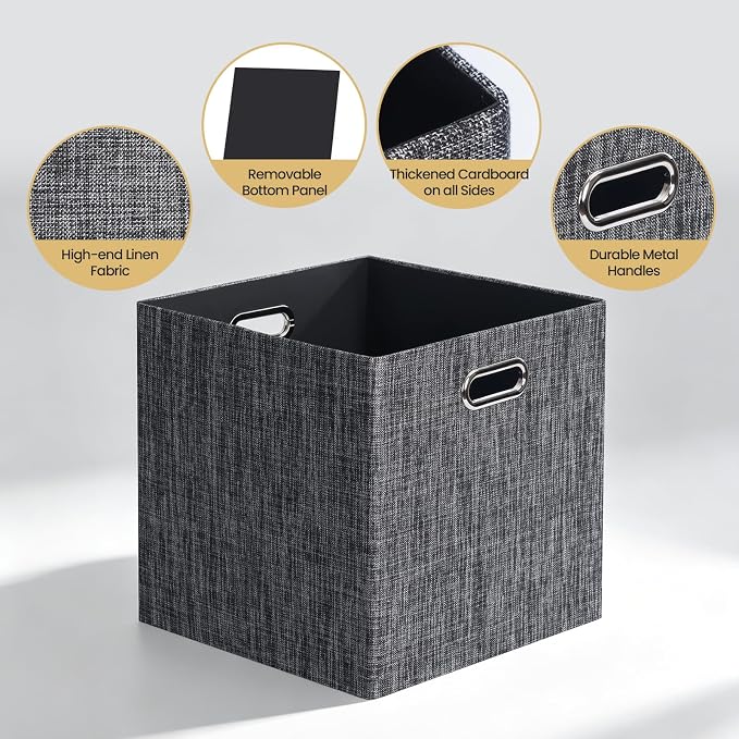 Posprica Fabric Storage Cubes,13×13×13 cube storage bins, Foldable Drawers Baskets Containers for Shelf Cabinet Bookcase,Thick and Heavy Duty (4pcs, Black) - Image 4
