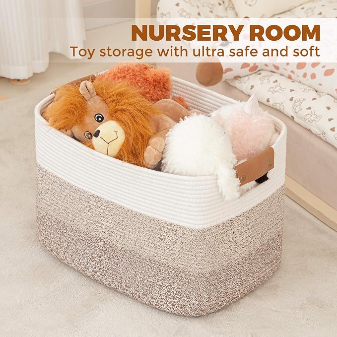Rectangle Blanket Storage Basket, Large Blanket Basket Living Room, Nursery Nin for Toys, 50 L Large Woven Storage for Toy Organizing & Laundry, 18.11’’*14.17’’*11.81’’, Gradient Brown - Image 5