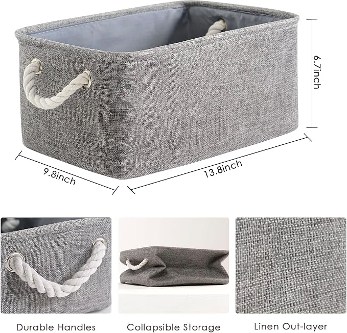 Storage Bins - Medium 3 Pack Storage Baskets for Organizing Shelves | Fabric Storage Cubes Organizer for Linen Closet Nursery Home Decor Grey - Image 2