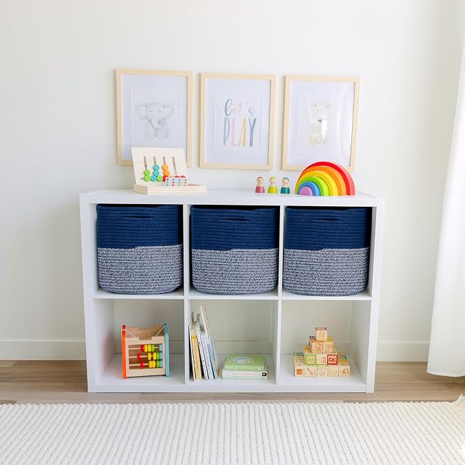 NaturalCozy 13 Inch Cube Storage Bins Cotton Rope Woven Baskets for Organizing 3-Pack | 13 x 13 Storage Cubes | Fabric Square Storage Baskets for Shelves Organizer, Kids Toy Bins, Closet Baby Nursery - Image 3