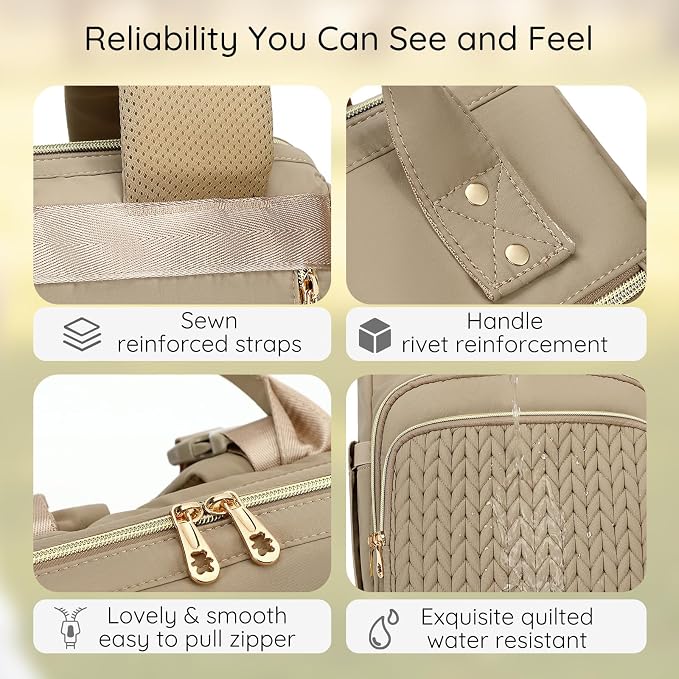 AIJIEKE Large Diaper Bag Backpack, Extra Wide Travel Diaper Bag, Khaki | Multi-functional waterproof maternity bag. Changing pad, stroller straps, insulated wet/dry pocket. Mom, dad, toddler travel - Image 4