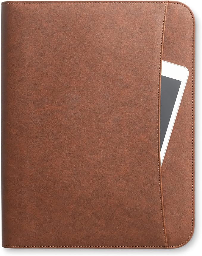 Forevermore Portfolio Binder, Slim No Ring, Zipper, Vegan Leather, Brown - Image 3