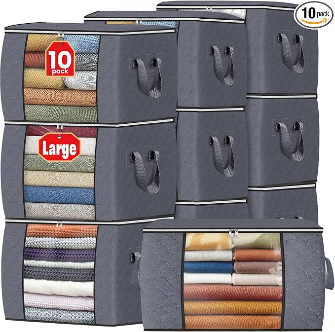 90L Clothes Storage, Foldable Thick Fabric Blanket Storage Bags | Foldable Containers with Zippers,Window and Handles for Organizing Bedroom, Closet, Comforter, Bedding,Dorm essentials by Fabtotes
