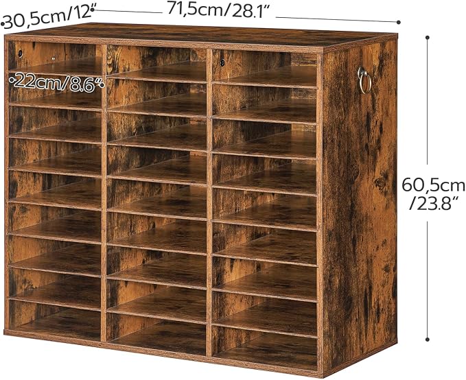 HOOBRO Literature Organizer, 27 Compartments Wooden Mail Organizer, Countertop Literature Sorter with Adjustable Shelves for Home, Office, School, Student Mailbox for Classroom, Rustic Brown FG27WF01 - Image 3