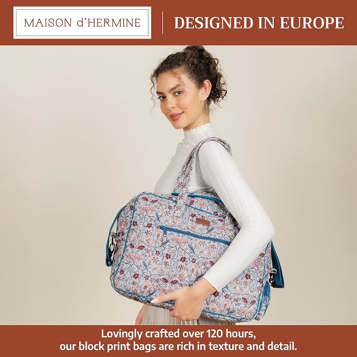 Maison d' Hermine Weekender Bags for Women Cotton Quilted Duffel Overnight Luggage Weekend Bag for Men Gym Gifts Travel | Overnight Luggage Weekend Bag for Men Gym Sports Gifts Duffle bag Business Travellers Trip Spring Summer - Image 3