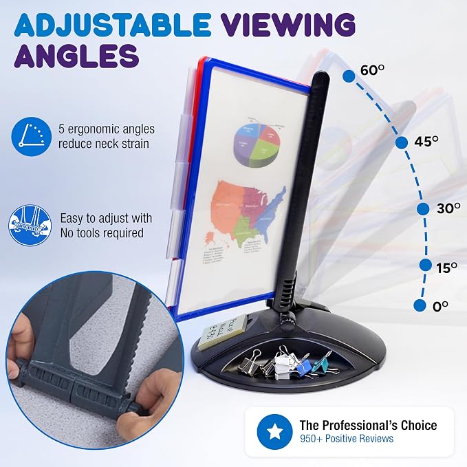 Ultimate Office AdjustaView Supply Base Desk Reference Display Organizer CL | 5 Adjustable Viewing Angles PLUS Functional Supply Storage Base, 10 Letter Size EZ-Load Color Pockets, Easy No Tool Assembly - Image 3
