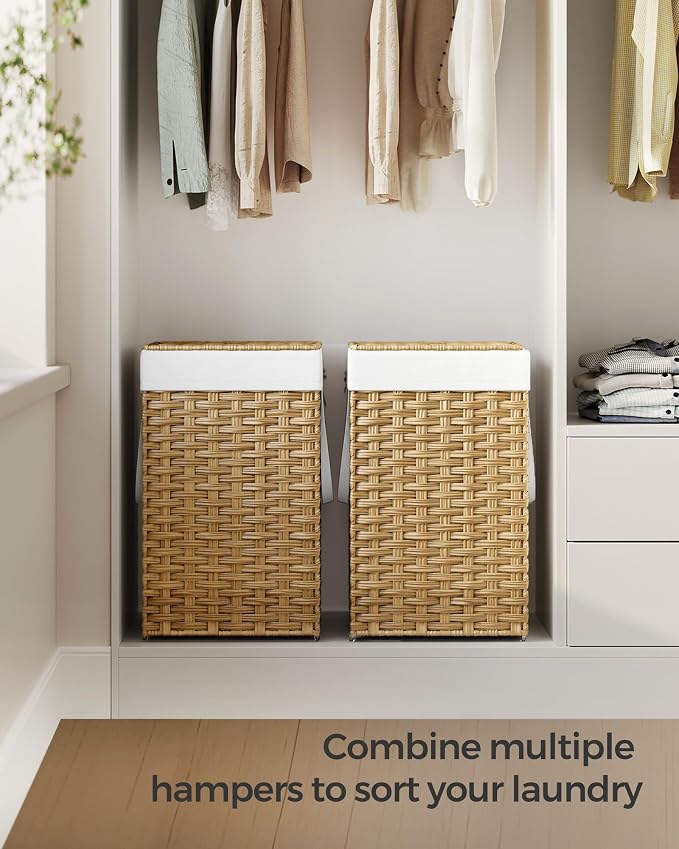 SONGMICS Laundry Hamper with Lid, 17.2 Gallon (65 L) Synthetic Rattan Clothes Laundry Basket with Lid and Handles, Foldable, Removable Liner, Goose Yellow ULCB165N01 - Image 9