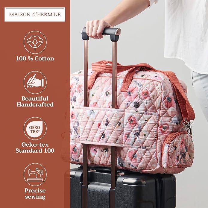 Maison d' Hermine Weekender Bags for Women Cotton Quilted Duffel Overnight Luggage Weekend Bag for Men Gym Gifts Travel | Overnight Luggage Weekend Bag for Men Gym Sports Gifts Duffle bag Business Travellers Trip Spring Summer - Image 2