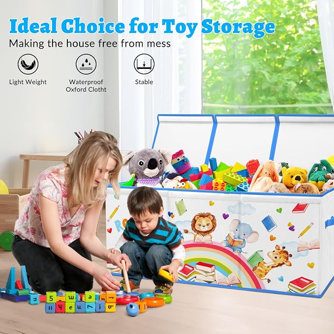 Large Toy Box Collapsible Chest Organizer with Flip Lid for Kids | Oxford Storage Box with Handle for Boy Girl Sturdy Waterproof Organizing Decor for Bedroom Playroom Nursery 37.7×12.5×15.7'' - Image 7