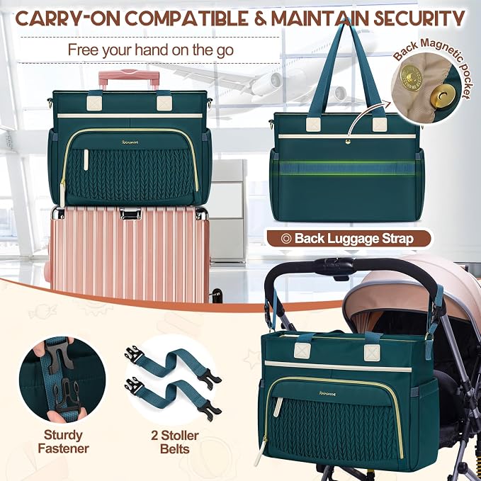 RAINSMORE Diaper Bag Tote, Large Diaper Baby Bag Waterproof Multifunctional Diaper Bag with Pacifier Case & Changing Pad - Image 5