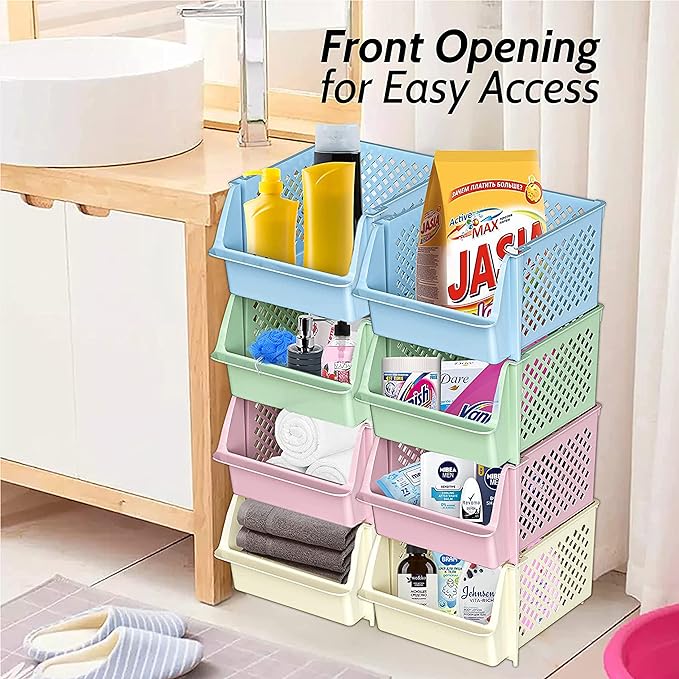 Skywin Stackable Storage Bins Open Front for Pantry Storage, 4 Pack - Multi | Sturdy Plastic, Easy Stacking, Open Front Access, Ventilated Sides, Vertical & Space Saving Pantry Organizers and Storage Bin - Image 4