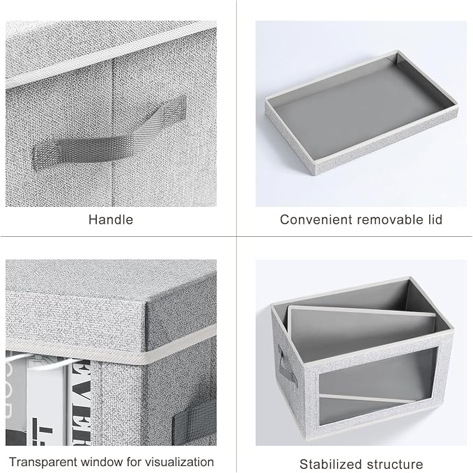 Foldable Storage Bin with Lid - Closet Storage Organizer with Window, Storage Bins with Lids for Clothes, Fabric Storage Baskets for Shelves, Bedroom, Dorm, Light Grey, 4 Pack - Image 7