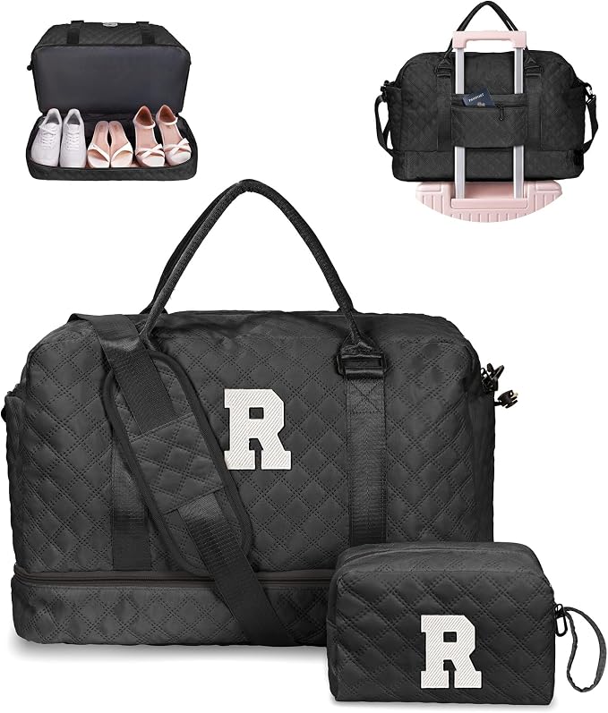 Easter Gifts for Teens-Duffle Bags, Personalized Weekender Bag | Gift for Women-Monogram Overnight Bags for Women Wet Pocket, Letter Travel Bag with Makeup Pouch Gifts for Niece (Letter R) by Vogewood