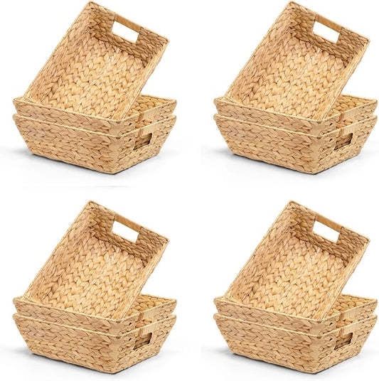 M4DECOR Set of 12 Water Hyacinth Wicker Storage Baskets for Shelves – Woven Snack Baskets for Organizing Pantry, Closet – Natural Storage Bins with Handles (12 Packs) by M4DECOR