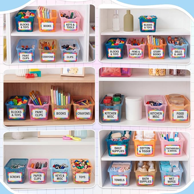 Funrous 24 Pack Plastic Cubby Bins for Classroom, Stackable Storage Bins with Rainbow Labels and Handles Cubby Organizer Containers for Teacher Supplies Home Office Daycare and Playroom (Blue) - Image 7