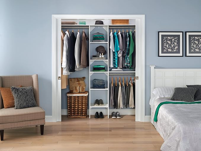ClosetMaid SuiteSymphony Wood Closet Organizer Kit with Tower, 3 Hang Rods, Top Shelves, Adjustable, Fits Spaces 5 - 9 ft. Wide, Pure White - Image 9