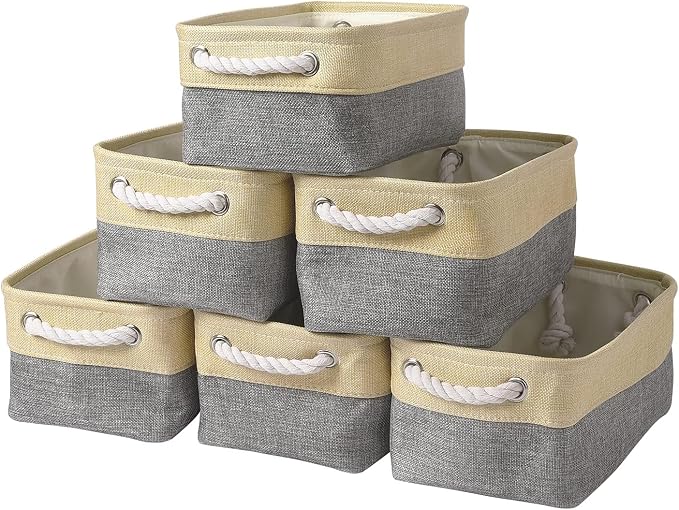 TcaFmac Organization and Storage Bins for Shelves - Small 6 Pack 12x8x5.2 inch Collapsible Storage Basket for Organizing, Fabric Storage Cubes for Gifts Empty for Toy Books (Gold & Grey) by TcaFmac