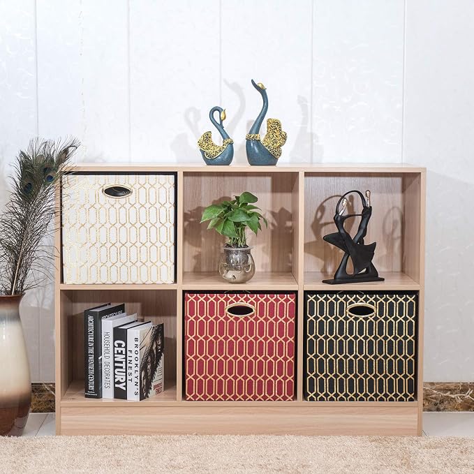 Posprica Storage Bins, Storage Cubes, 11×11 Fabric Drawers Organizer Basket Boxes Containers (11×11×11/4pcs, Cream/gold geometry Pattern) - Image 5