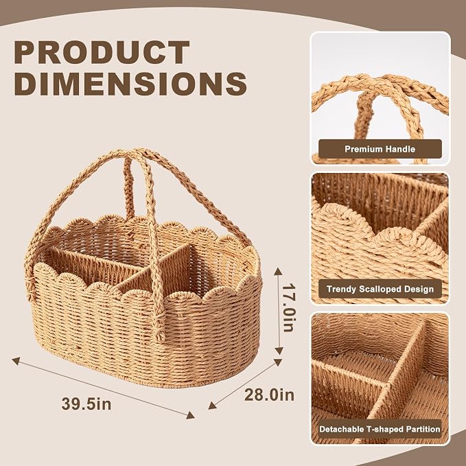 Sanwarm Diaper Caddy Organizer Rattan Divided Storage Basket Rattan | Portable Car Organizer for Diapers, Baby Shower Gifts, Newborn Essentials Must Haves - Image 2