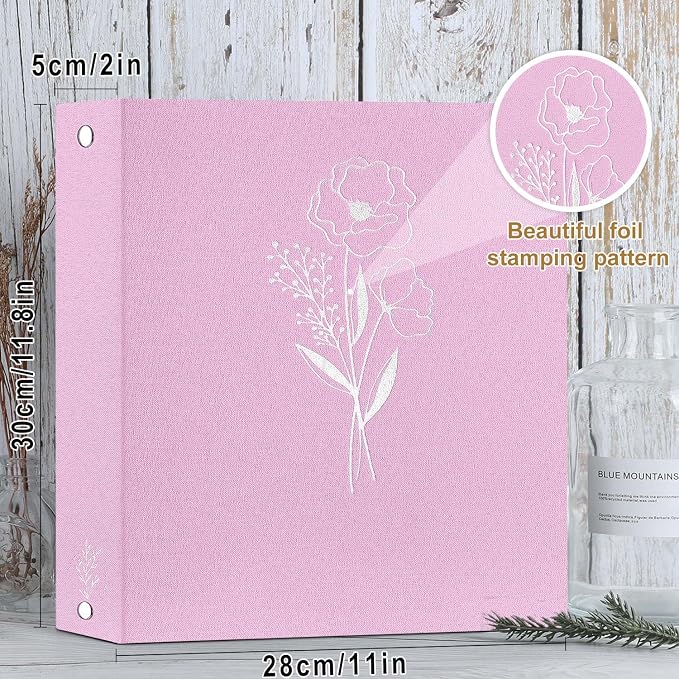 Lanpn 8.5x11 inch Scrapbook Photo Album, Linen Cover Archival Acid Free Top Load 3 Ring Binder Folder Photo Book 8.5 x 11 with 30 Plastic Sleeves 60 Pages (Pink) - Image 2