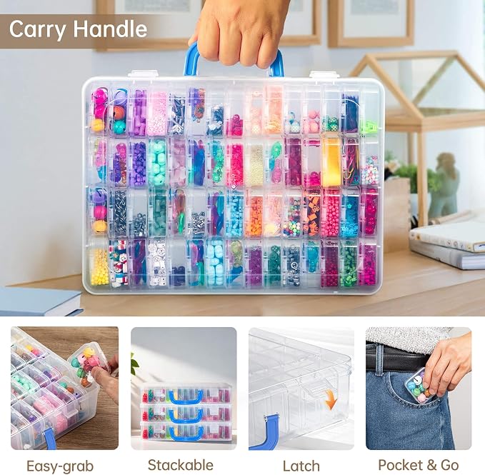 Bead Organizer Box with Handle, 122Pcs Small Bead Storage Boxes with Hinged Lid and Portable Craft Case, Mini Clear Plastic Container for Jewelry Making Diamond Bracelet Screws Seeds Nails Small Parts - Image 2