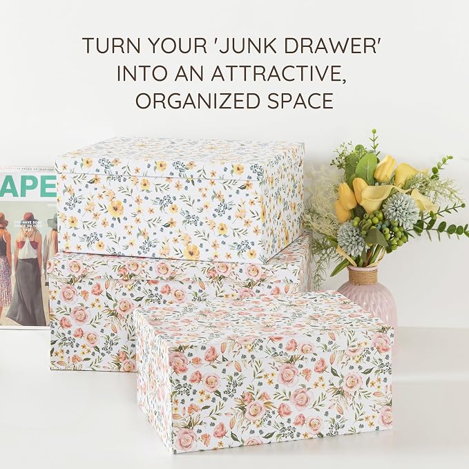 Soul & Lane - Summer Bouquet Decorative Storage Boxes with Lids, Set of 3 | Large Nesting Keepsake Boxes for Memories, Photos and Gifts, Cute Pink Floral Containers for Keepsakes and Organizing - Image 5
