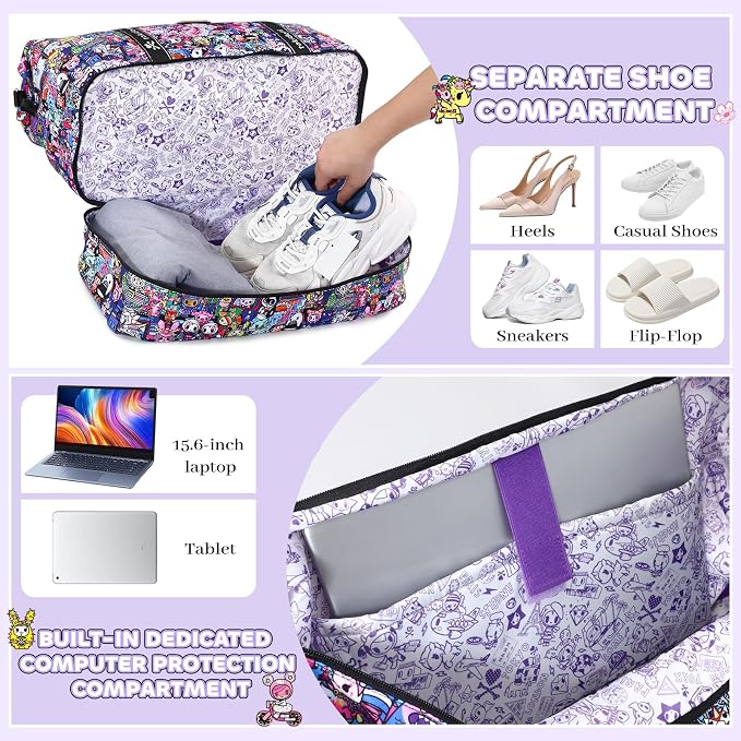 tokidoki Travel Duffle Bag, Weekender with Shoe Compartment Toiletry Bag | many compartments: laptop sleeve, wet-dry pocket, trolley sleeve. Includes toiletry bag. Carry-on. - Image 3