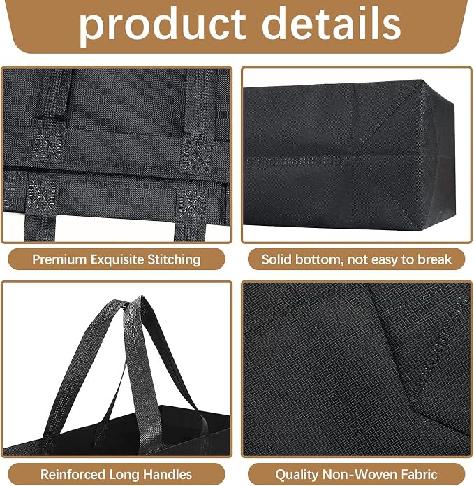 Reusable Grocery Bags 12.6 * 6.3 * 11.8 in - Non Woven Totes Bag with Reinforced Handles, Shopping Bags Bulk - Image 3