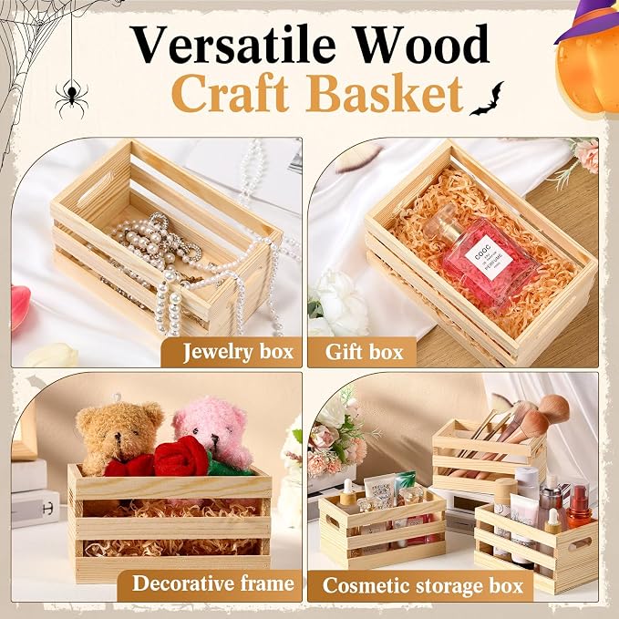 Yiyiring 12 Pcs Small Wooden Crates with Handles Bulk 6.5'' Mini Wood Crates for Crafts Rustic DIY Unfinished Wood Storage Boxes Decorative Farmhouse Basket Display Home Kitchen Milk Wine Toys Decor - Image 6