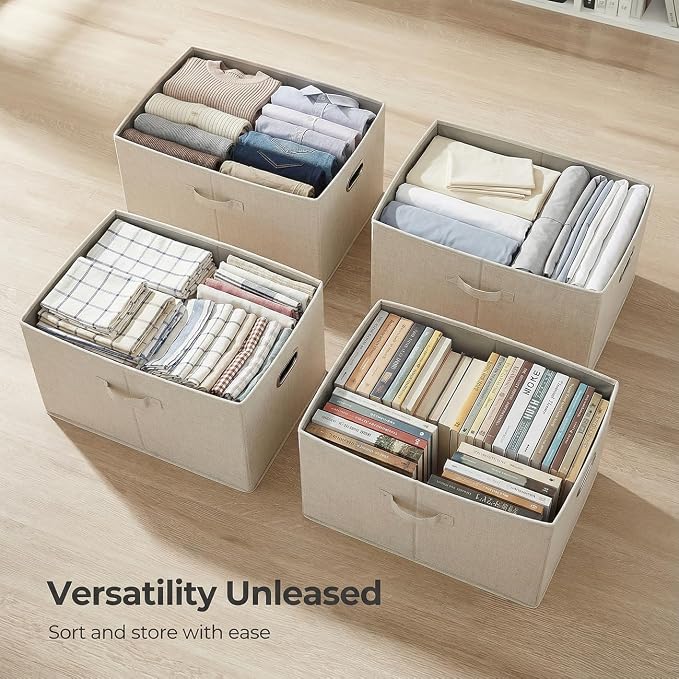 Storage Bins with Lids [3-Pack] Linen Fabric Foldable Storage Boxes Organizer Containers Baskets Cube with Cover for Bedroom Closet Office Beige (23.4X15.9X11.4) - Image 7