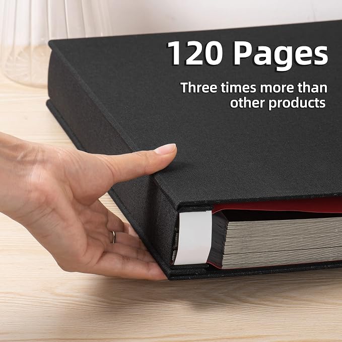 Large Photo Album Self Adhesive 4x6 5x7 3x5 8.5x11 Scrapbook Magnetic Album DIY Scrap Book Length 13 x Width 12.8 (Inches) 120 Black Sticky Pages Linen Cover DIY Photo Album(Black) - Image 5
