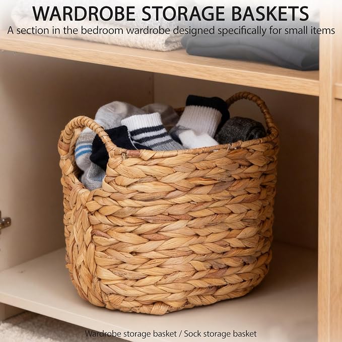 Water Hyacinth Storage Basket with Handles, Woven Boho Storage Basket for Organizing, 11.8" x 7.87" x 8.66" Natural Oval Handwoven Basket for Shelf, Bathroom, Living Room - Image 2