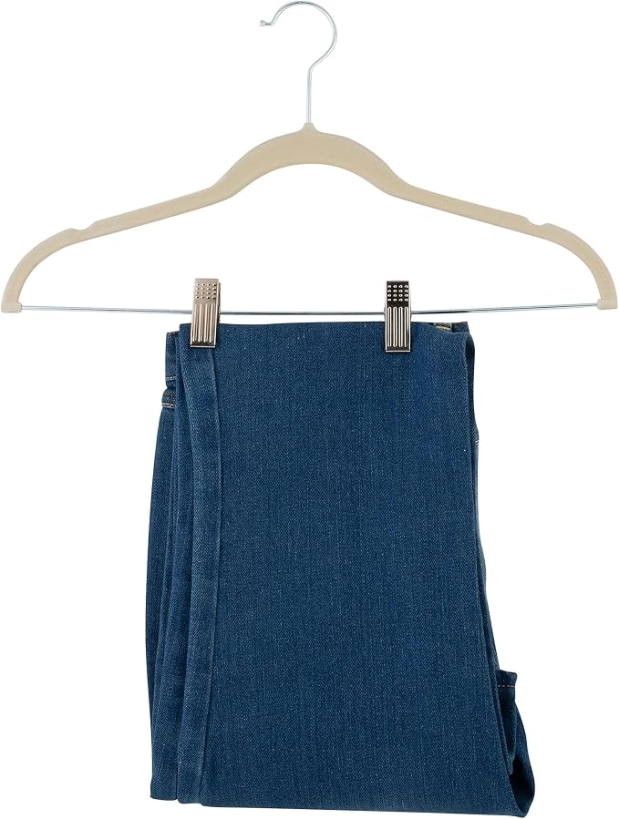Simplify 24 Pack Velvet Hangers with Clips | Skirt and Pants | Slim Space Saving | Closet Organization | Non-Slip | Prevent Creases | Swivel Neck | Durable | Ivory - Image 7