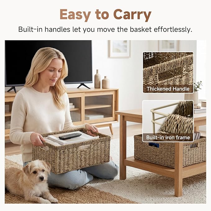 StorageWorks Extra Large Wicker Basket, Seagrass Storage Basket, 1-Pack | Seagrass Baskets with Handles, Wicker Baskets for Organizing, Wicker Storage Baskets for Shelves, Woven Basket for Storage - Image 4