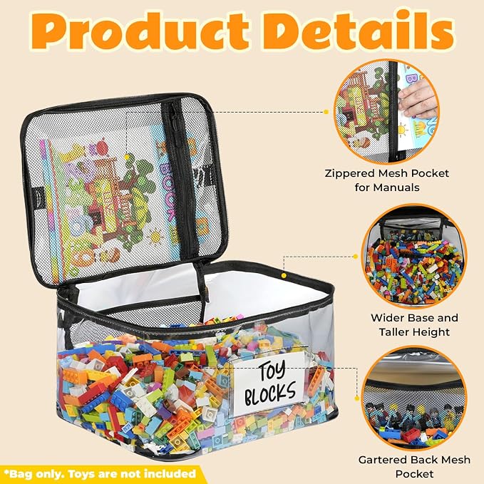 6-Pack Extra Large Toy Storage Bags with Zippers & Labels, Reusable Clear TPU Waterproof Organizer for Kids Toys, Building Blocks, Puzzles, Dolls, Board Games - Durable, BPA-Free, Travel-Friendly - Image 4