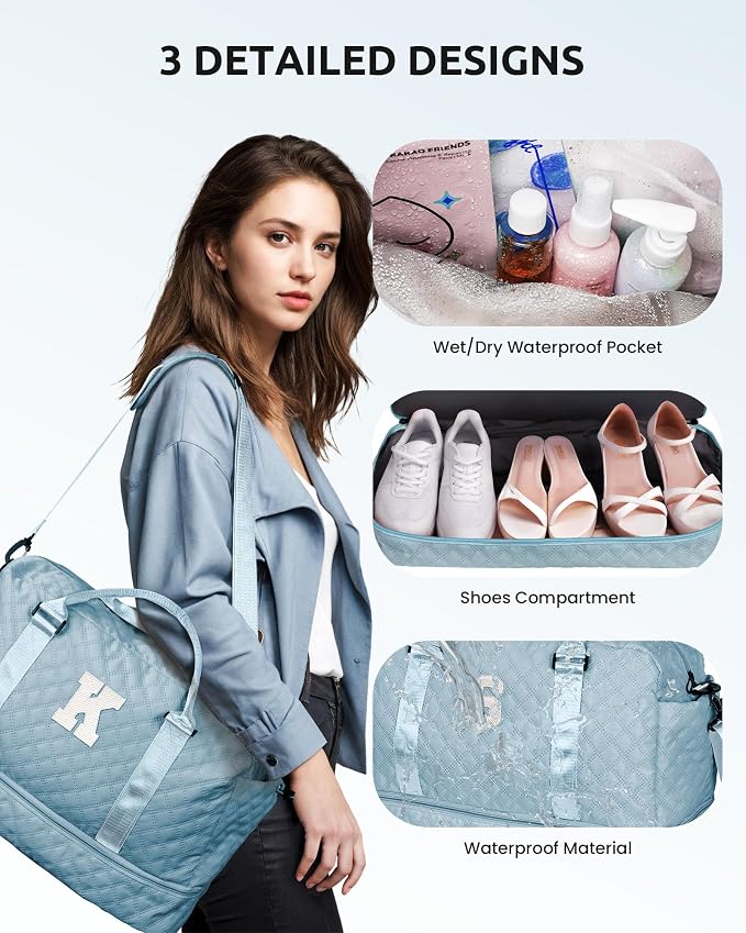 Birthday Gifts for Women-Initial Duffle Bag with Makeup Bag | Personalized Travel Bags with Shoe Compartment and wet Pocket-Hospital Bag for Women Labor Delivery-Retirement Gift for Woman - Image 7