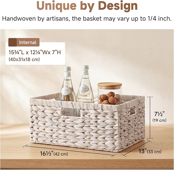 StorageWorks Large Wicker Baskets for Storage, White Wicker Baskets, 1-Pack | Hyacinth Baskets for Decor,Wicker Storage Baskets for Shelves,Decorative Basket,Shelf Baskets for Organizing,16½" x 13" x 7½" - Image 3
